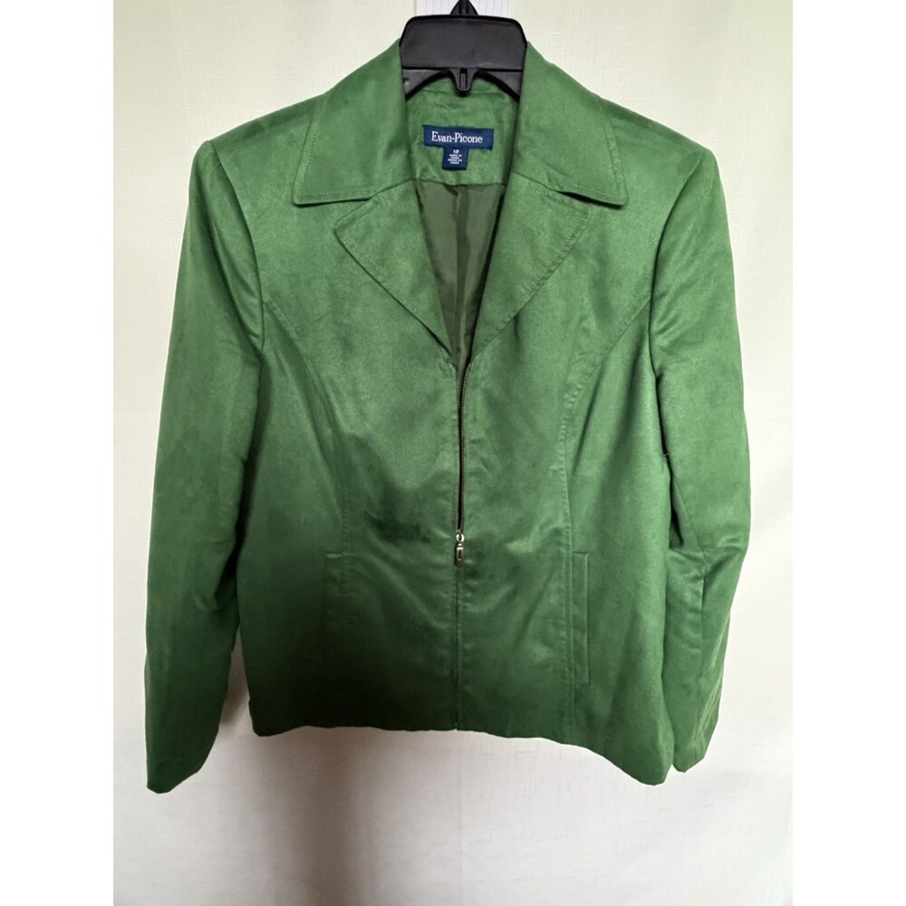 Evan-Picone Women’s Green Solid Zip Front Lined Short Jacket Long Sleeve 12